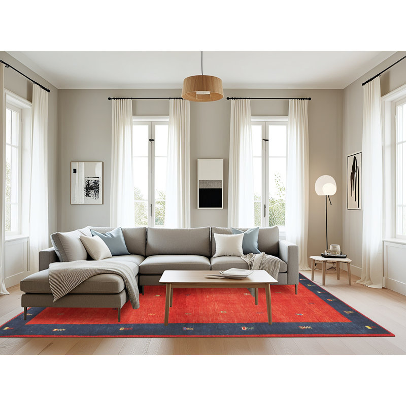 Tapis de zone rouge/bleu contemporaine, Rectangle 8 pi x 10 pi