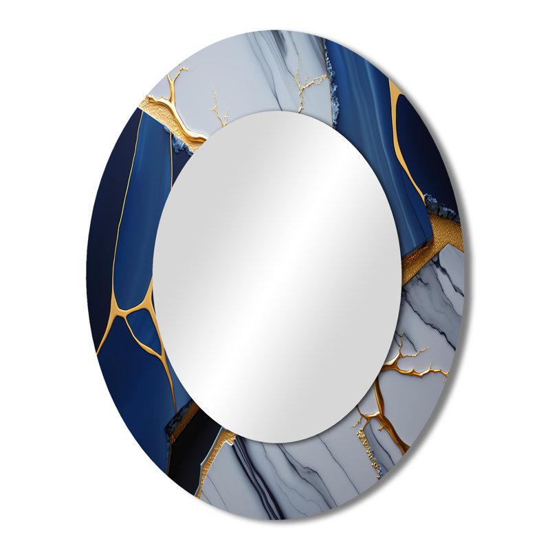Abstrait Geode Blue I - Miroir mural moderne ovale, 43 po x 33 po