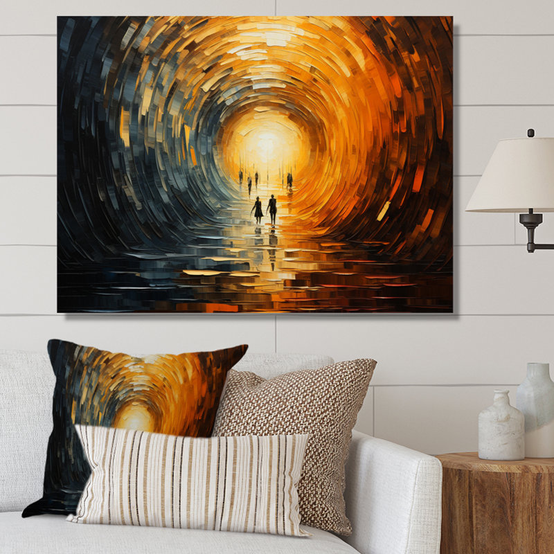 Tunnel abstrait en bois orange sur toile, H 30 po x l 40 po x P 1,5 po, Toile tendue