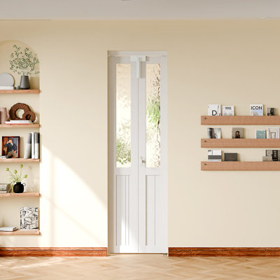Portes pliantes - Porte intérieure à panneau en verre trempé pour garde-robe, bois manufacturé avec serrure, poignée et quincaillerie.