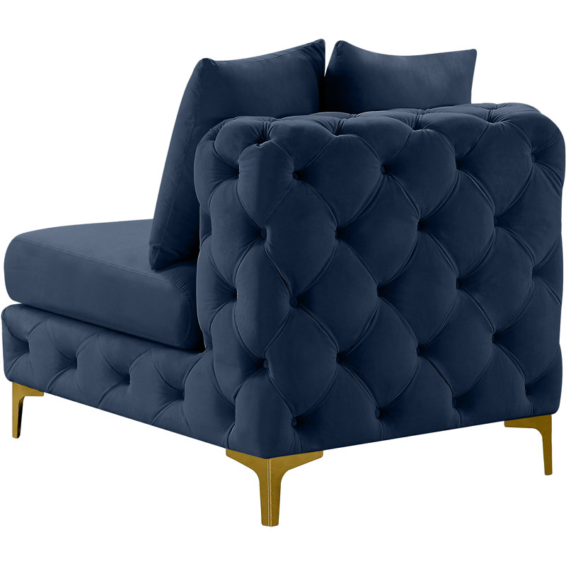 Tremblay 30" W Wide Tufted Velvet Side Chair, Navy Velvet