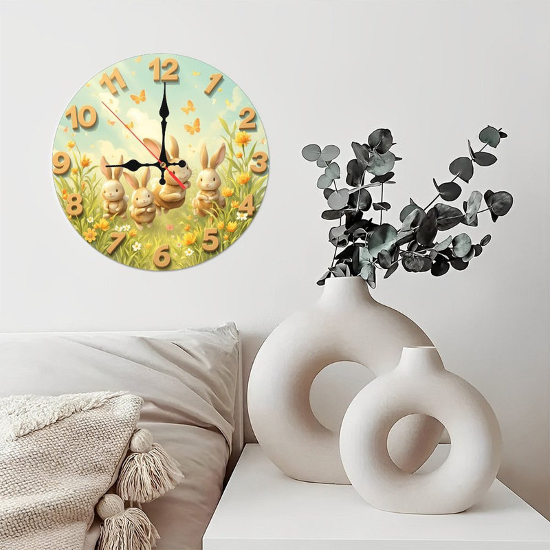 lapin, lapin, horloge, printemps, pré, fleurs