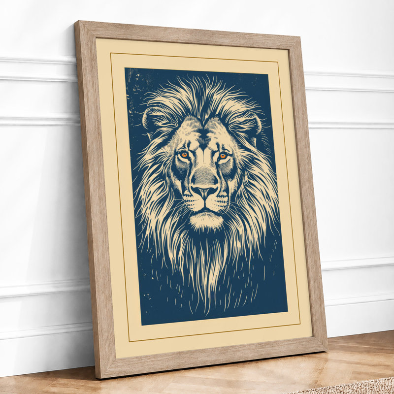 Noble Lion Japandi - Framed Print, A4 - 29.7 x 21.0 cm, Oak