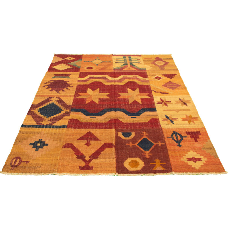 Tapis de bois one-of-kind à la main noué la new age anatolian/rouge foncé 7 pi 10 po x 10 pi