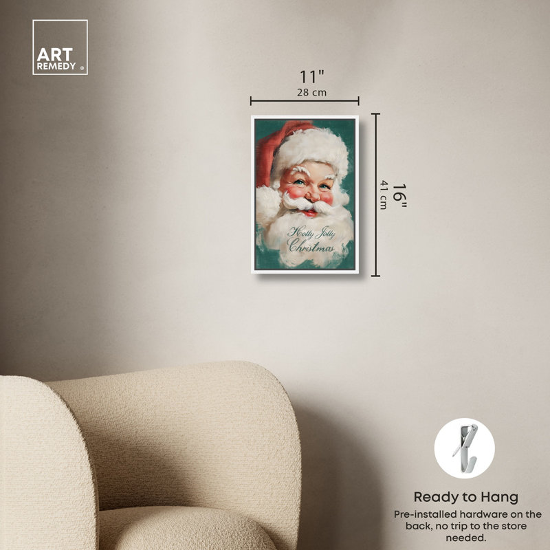 Décoration murale de Noël Holly Jolly Santa par Art Remedy, cadre blanc, 10 x 15, H 16 po x l 11 po, Cadre blanc