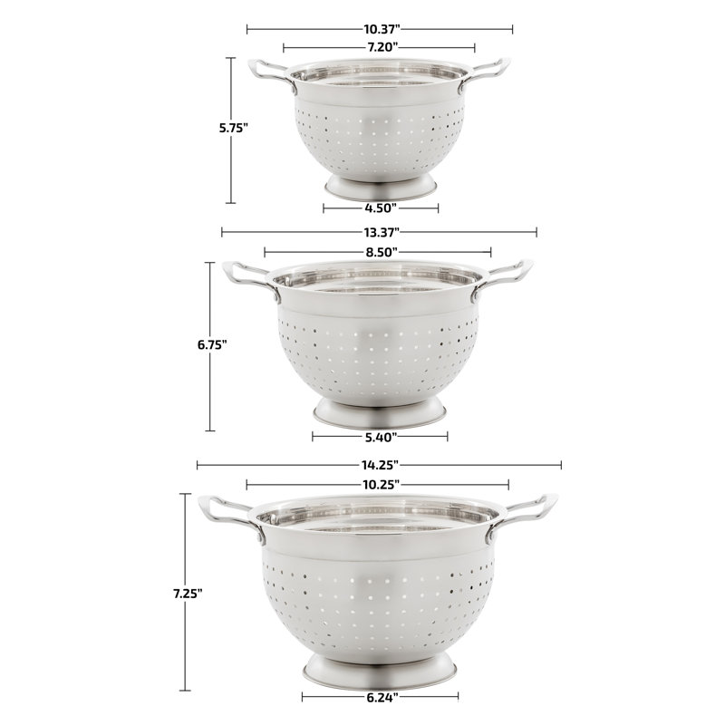OVENTE Premium Stainless Steel Colander with Comfortable Large Handles, 1.5, 3, 5 Quarts Essential Kitchen Strainer for Draining Spaghetti Pasta, Rinsing Vegetables or Fruits, Silver C46263S