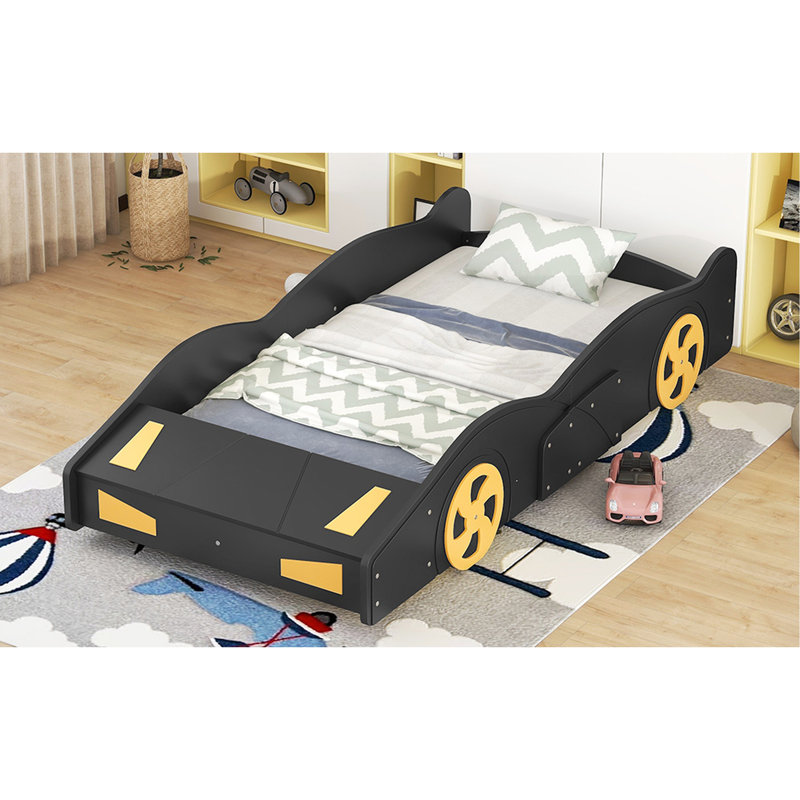 Lit simple en forme de voiture de course avec rangement - Confort et style assuré pour la chambre, Lit simple, Noir
