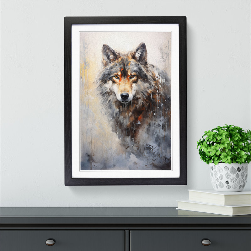 Wolf Gestural - Single Picture Frame Print on Wood, Black, 46cm H x 34cm W x 2cm D