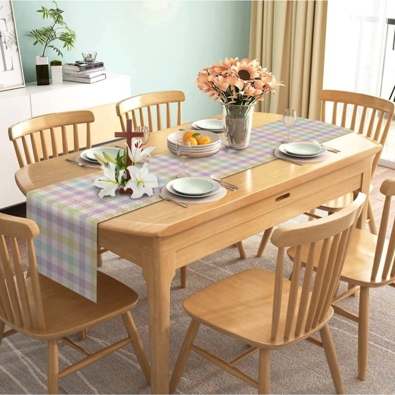 Gayane Rectangular Plaid Easter Linen Table Runner