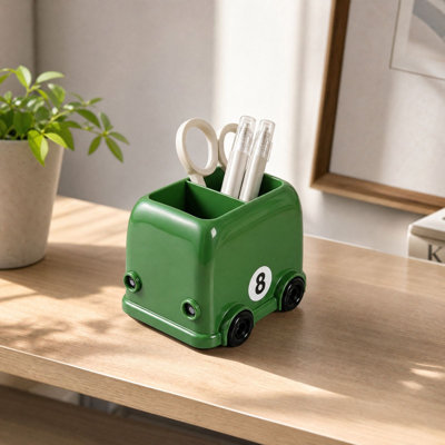 Glass feeder Vintage Bus Dustbins Household Wheeled Removable Slit Living Room Bedroom Children's Room Desktop Storage Container Pen