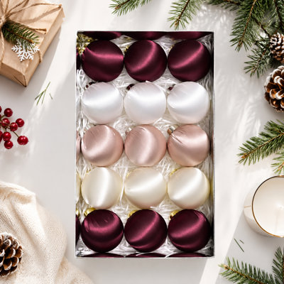 Set of 15 Large Christmas Ornaments, 8cm Satin Covered Shatterproof Balls for Tree, Wreath, Garland & Mantel, Indoor Outdoor Holiday Decor with Hanging Loops, Multi-Occasion Party Decorations