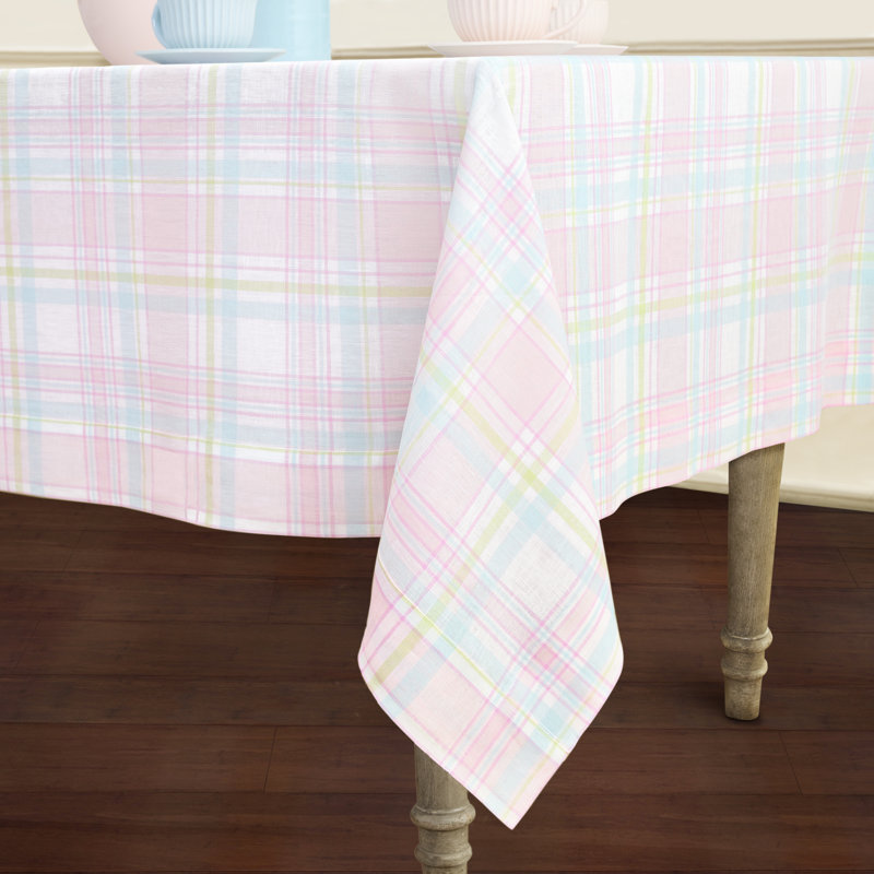 Palm Beach Plaid - 100% Pure Linen  Tablecloth, 144" x 60"