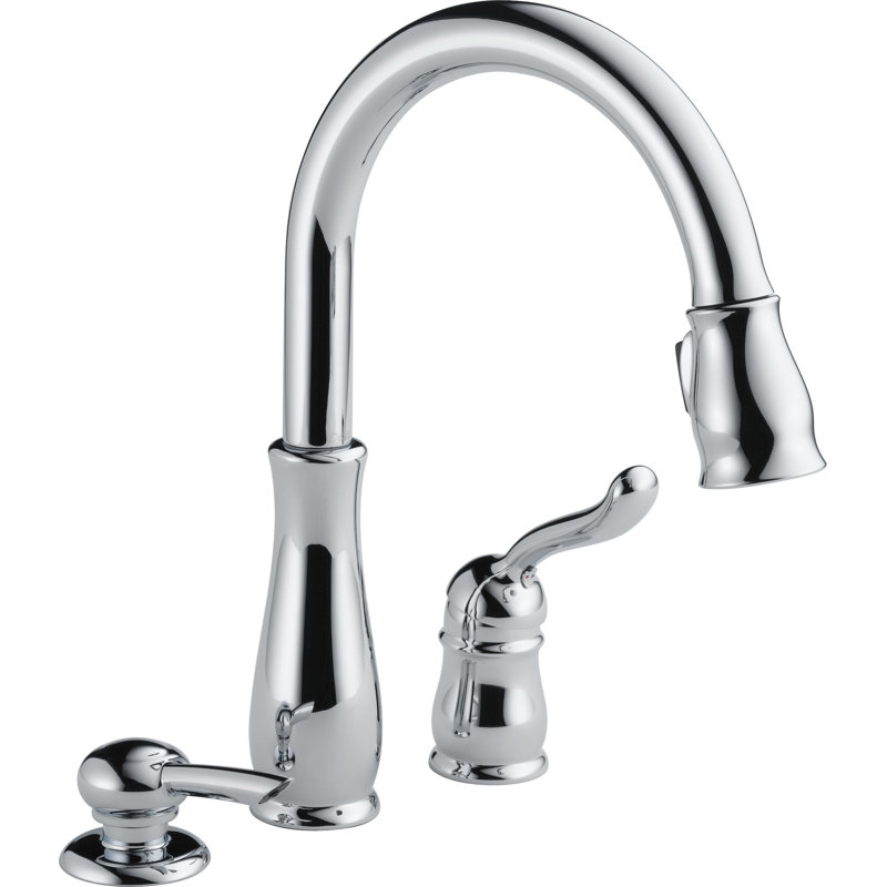 Robinet de cuisine en nickel brossé avec douchette extractible Leland, robinet de cuisine traditionnel monotrou, Leland