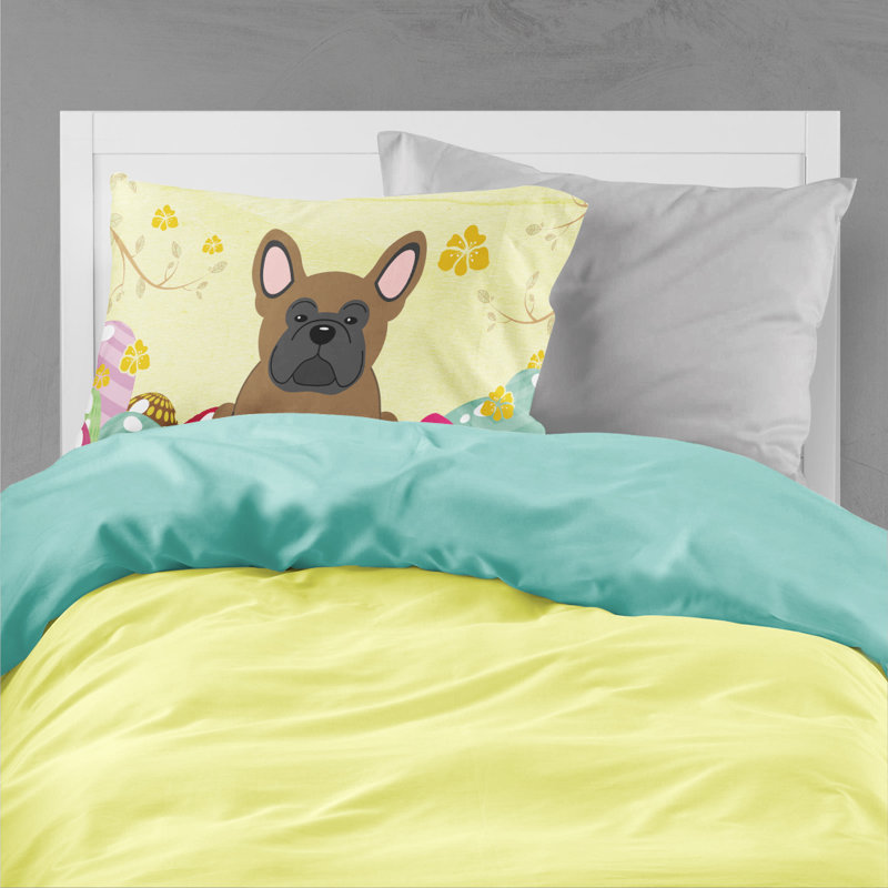 Taie d’oreiller œufs de pâques, Bouledogue français brun