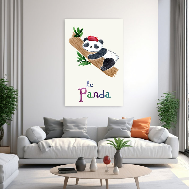 Art contemporain, paysage de forêt de panda bambou moderne abstrait, H 60 po x l 40 po