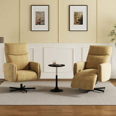 Power Swivel Recliner Chair, 360 With & Type - C Charging, Electric Reclining Velvet Upholstered For Home Office And Living Room, Yellow, Easy Assembly Work Chair Simple Assignment