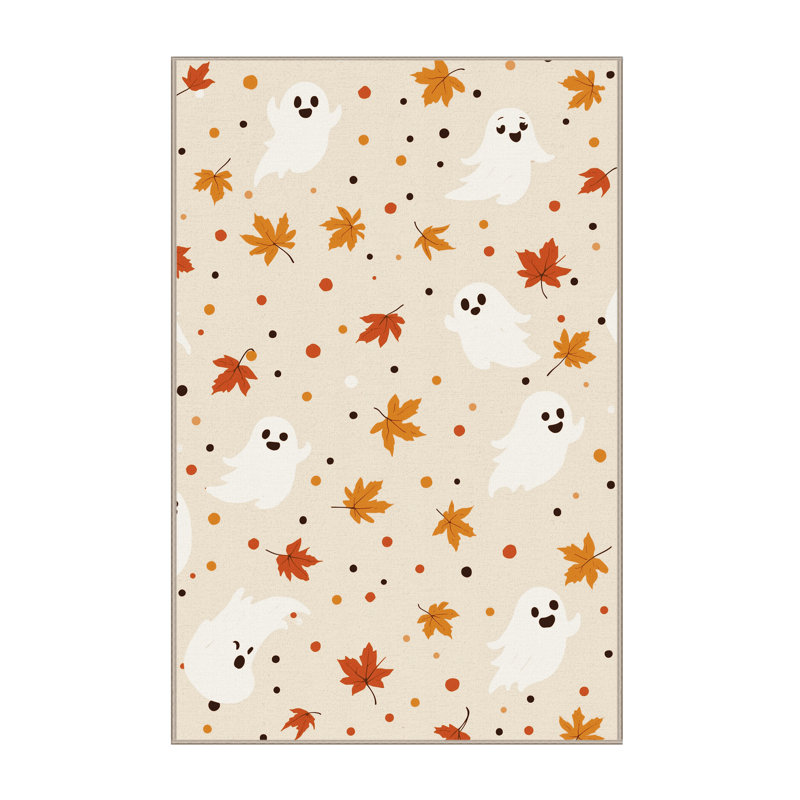 Machine Washable Myrtlewood Halloween Modern & Contemporary Abstract Rug in Beige – Beige Binding, 7x9