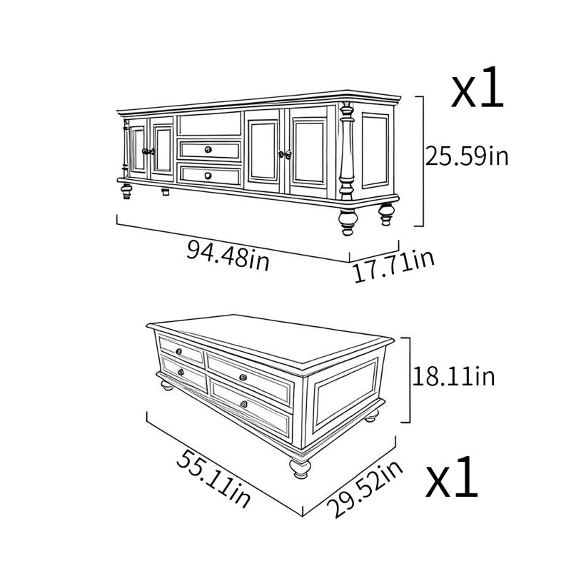 Classic style TV stand coffee table combination