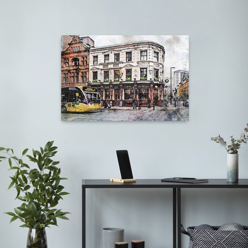Classic British Pub Scene Classic Traditional Vintage Architecture City Wall Art Print 1 Piece Wrapped Canvas Wall Art