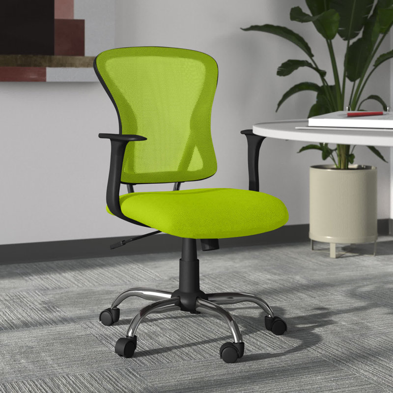 Ergonomic Mid-Back Green Mesh Task Chair with Fixed Metal Arms