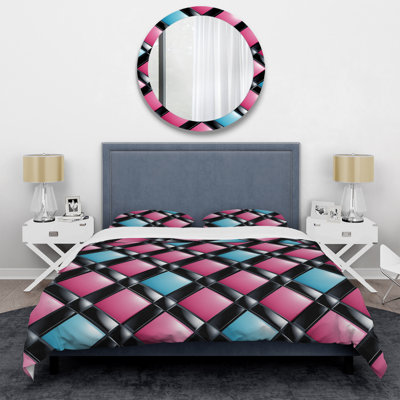 Literie en damier rose et bleu