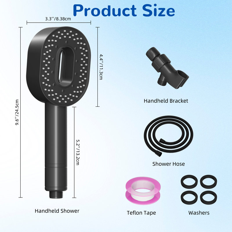 High Pressure 5-Spray Filtered Handheld Shower Head With Holder& 59-Inch Shower Hose，Matte Black, Matte Black