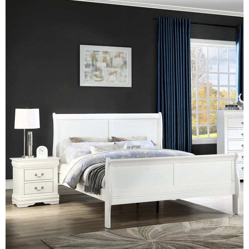 Lit contemporain en bois massif blanc pour chambre à coucher grand lit Joy Taille Pure