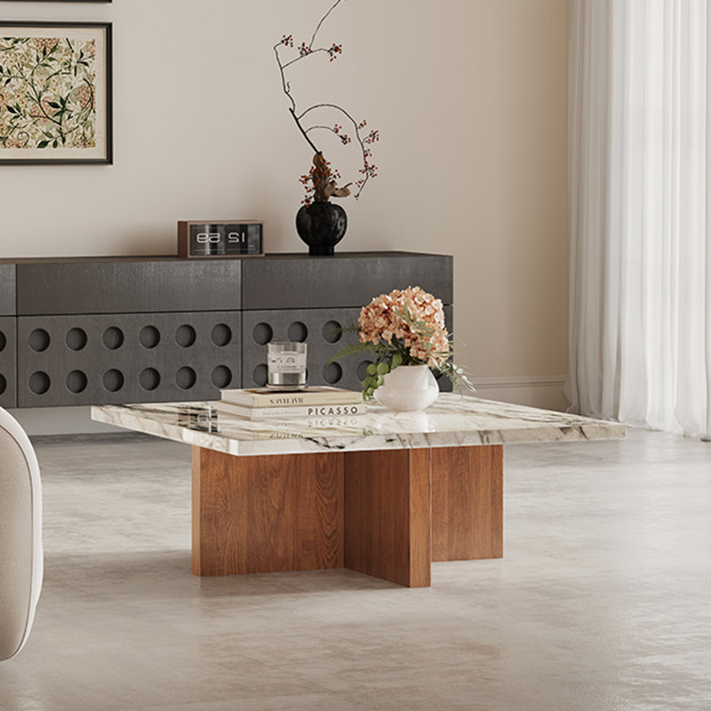 Table basse simple en marbre naturel, Brun noyer, H 13,97 po x L 27,55 po x l 27,55 po
