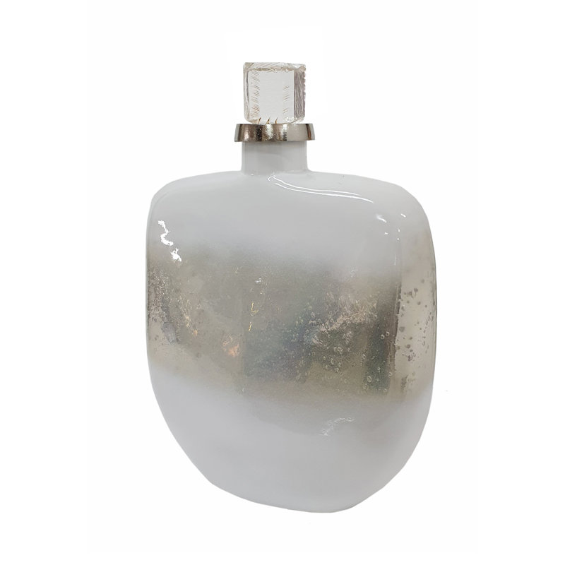Bouteille en verre avec bouchon avec couvercle, 11,5 po x 5,5 po x 15,5 po, blanc / argent, H 15,5 po x l 11,5 po x P 5,5 po