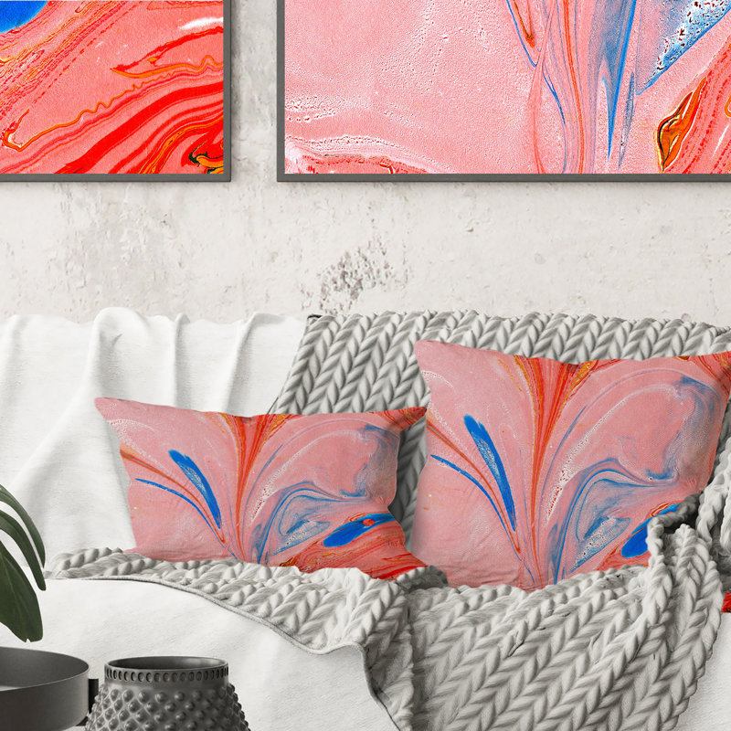 Abstrait, art liquide orange et bleu - Coussin décoratif imprimé moderne, 16 po x 16 po