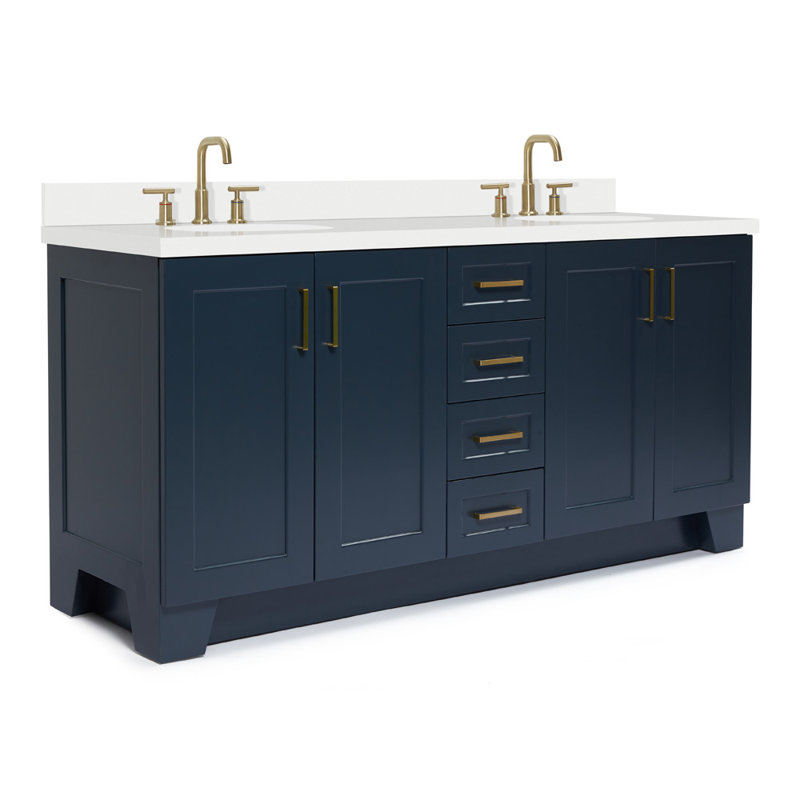 73 IN.  Single Bathroom Vanity, Oval, Midnight Blue,  White Quartz