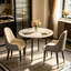 Round Dining Table And 4 Chairs Set, 5pcs Dining Room Sets For Restaurant Kitchen Office, 2-4 Seaters Marble Table And Light Khaki Microfiber Silicone Leather Kitchen Chairs Set Of 4-411165571-411165598