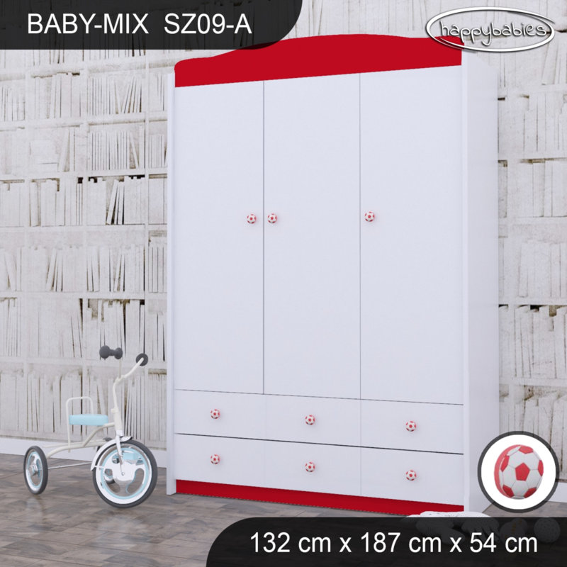 Baby 3 Door Wardrobe, Red/White/Red