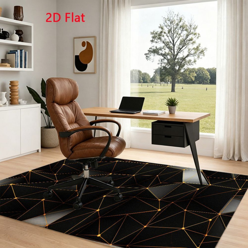Geometric Wireframe Style Area Rug, Black Orange Light Pattern, Machine Washable Non Slip, Indoor Decor for Living Room Bedroom Entryway Front Door Kitchen Balcony Apartment Cozy Home