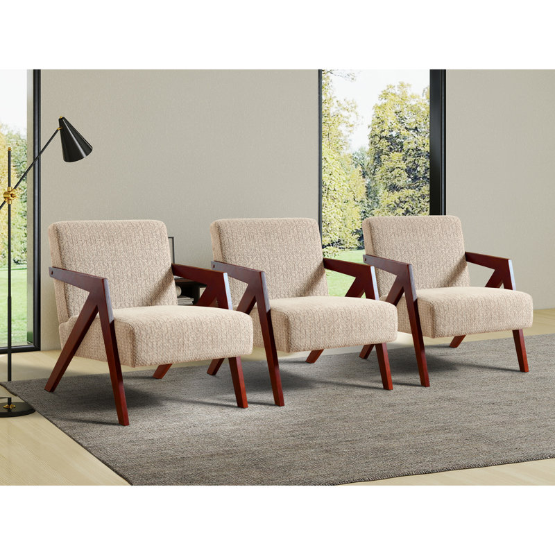 23.8'' Wide Modern Upholstered Soft Arm Accent chair With Solid Wood Legs (Set of 3), Mocha Brown