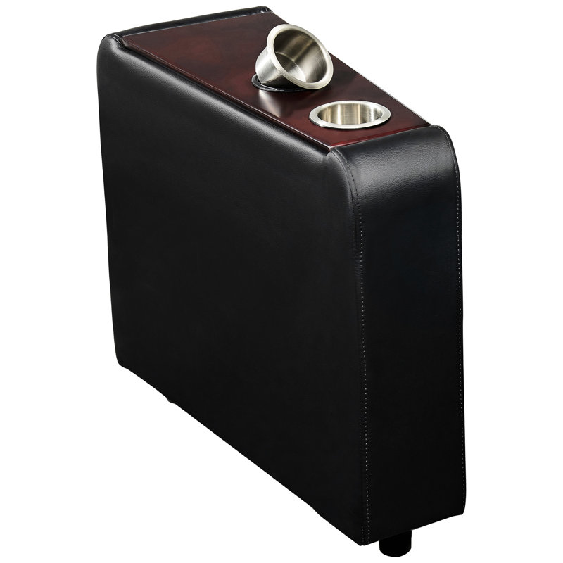 Console de cinéma maison noire avec cadre en pruche, mousse à mémoire de forme et deux porte-gobelets en acier inoxydable d'une hauteur de 24,32 pouces pour un agencement de vie moderne