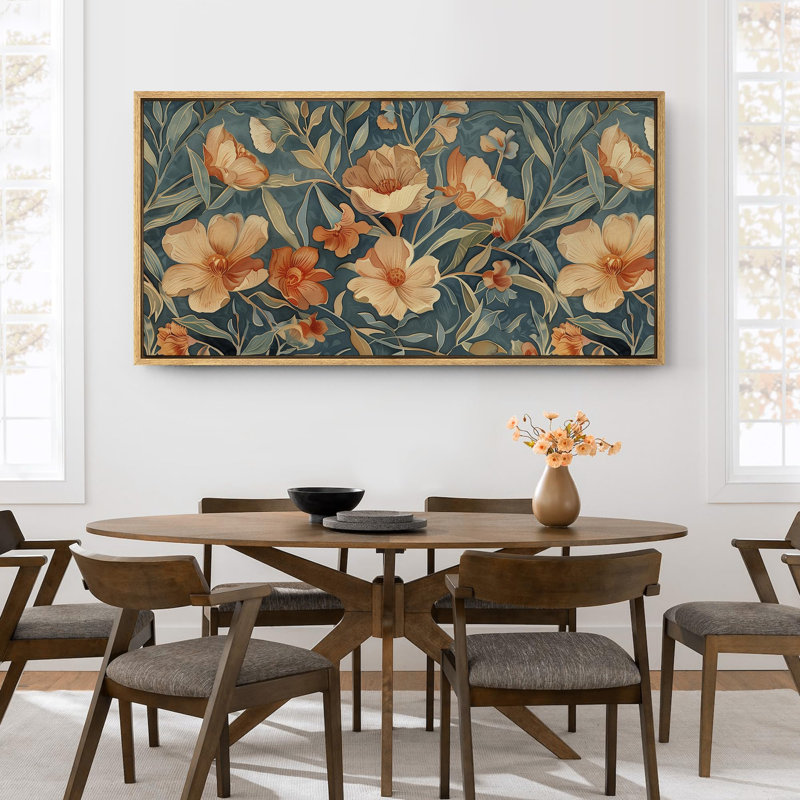 Rustic Floral " Floral Elegance Vintage Botanical Modern Art Calm Warm Extra Large Artwork Pictures ", 30" H x 60" W, Natural