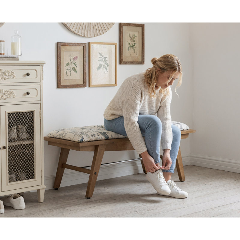 Chenille Upholstered Bench, Beige