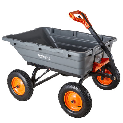 Garden Dump Cart, 1500 lbs Poly Dump Cart, Garden Carts Dumps Wagon with 90° Quick-Dumps Mechanism, Adjustable Handle, 270° Flexible Rotating Bearings, Yard Wagon for Plants, Soil, Crops