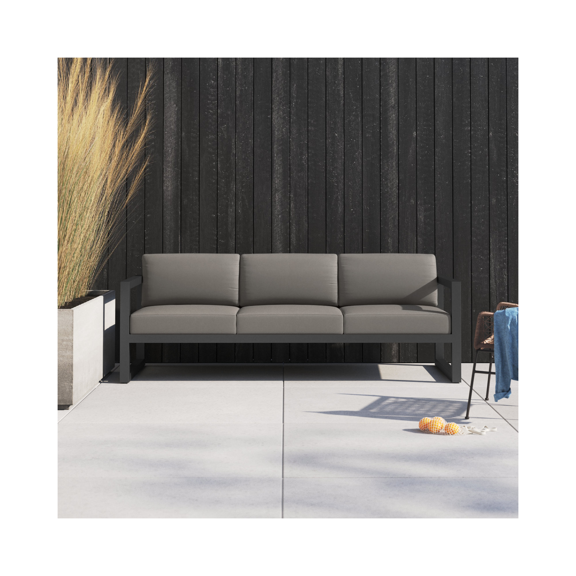 Smith 84" Outdoor Sofa with Sunbrella® Cushions, Slate, Canvas Charcoal