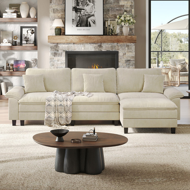 Canapé modulaire de 123 po Cloud, canapé surdimensionné à 3 places pour le salon, canapé modulaire avec repose-pieds, coussin de siège amovible et housse de dossier, tissu chenille beige