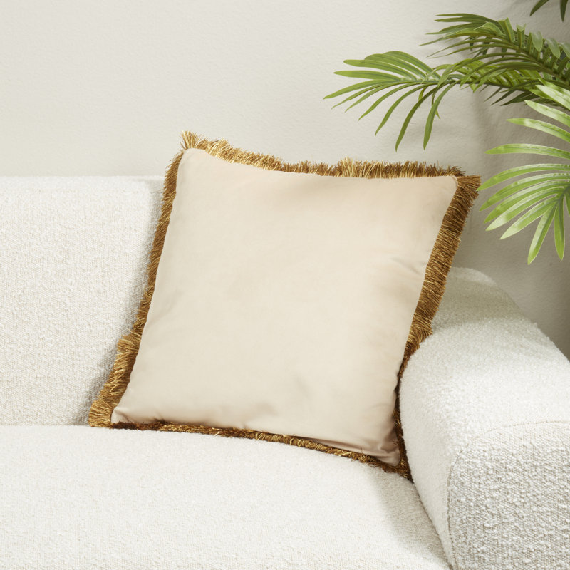 Velvet Fringe Poly Filled Throw Pillow, Pillow Cover Only - No Insert, Ivory