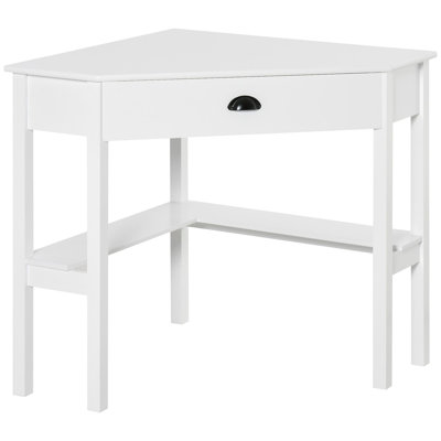 Corner Desk, Triangle Computer Desk With Drawer And Storage Shelves For Small Spaces, Home Office Workstation For Living Room, Or Bedroom, White