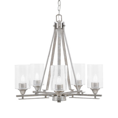 Lustre 5 lumières Uptowne illustré en finition argent vieilli avec verre transparent de 4 po