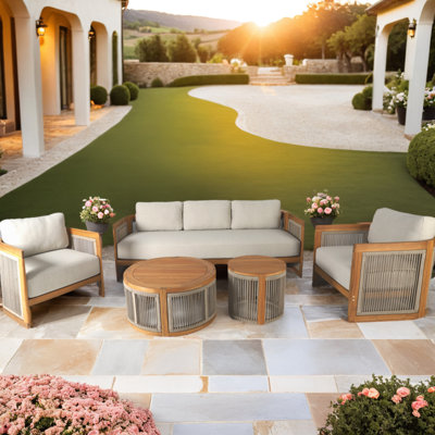 Guzal 5 - Piece Acacia Wood Patio Outdoor Conversation Set With Cream Cushions