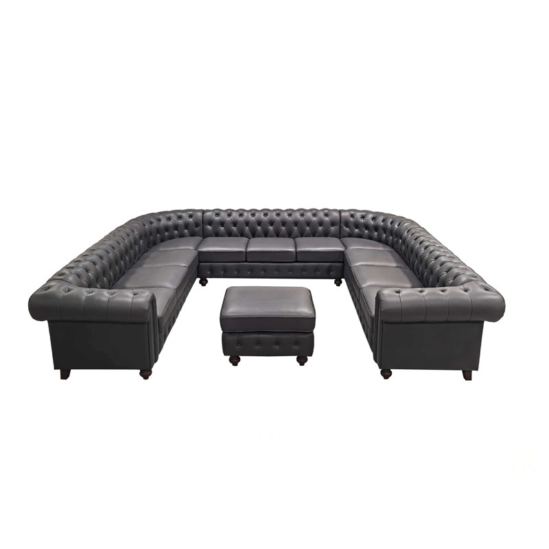 Canapé modulaire en cuir Chesterfield, Blue Gray Faux Leather