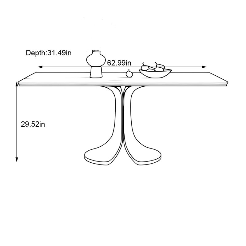 Table de salle à manger mat, H 29,52 po x L 62,99 po x l 31,49 po