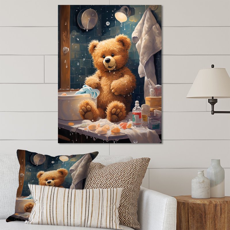 «Bathroom Bathroom Bear Bubbles 2» - Art mural en métal, H 20 po x l 12 po x P 1 po