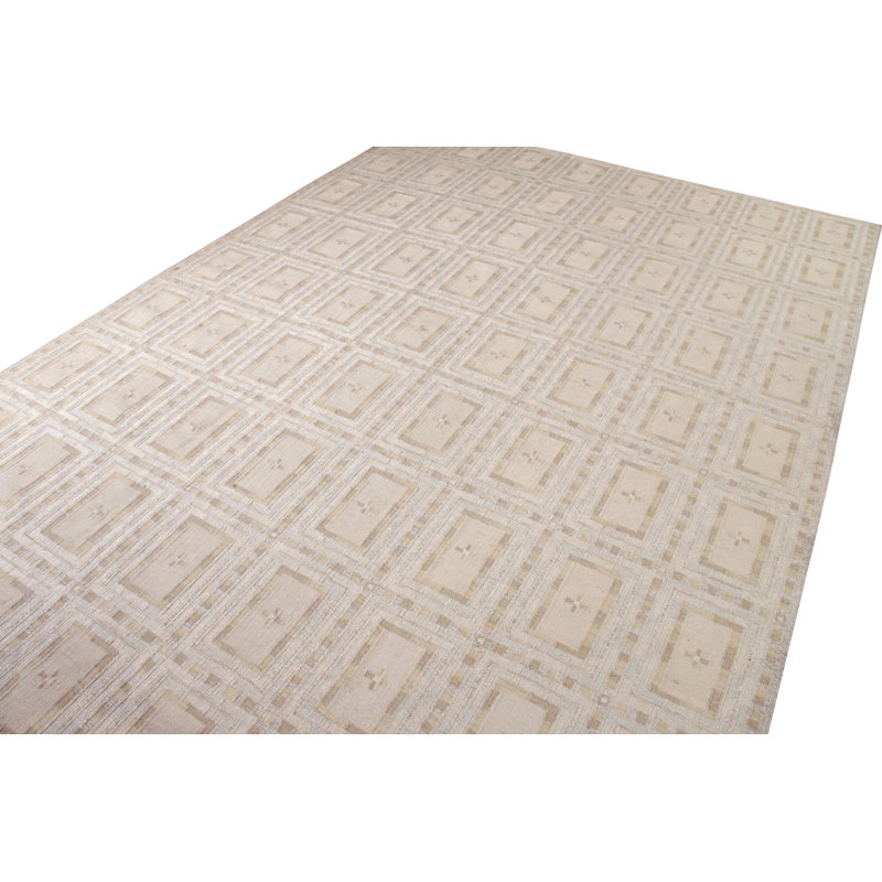 Scandinavian Hand Knotted Wool Geometric Area Rug, Rectangle 10' x 14'