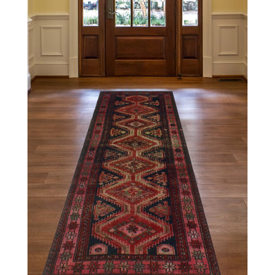 Tapis rouge rouille noué à la main de conception unique 3 pi 2 po x 9 pi 3 po Janace